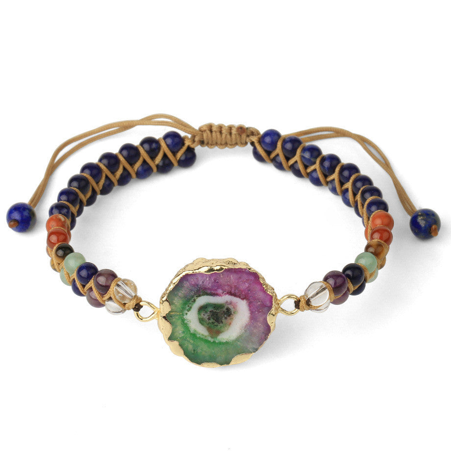 Agate Natural Crystal Beaded Braided Yoga Bracelet For Women
