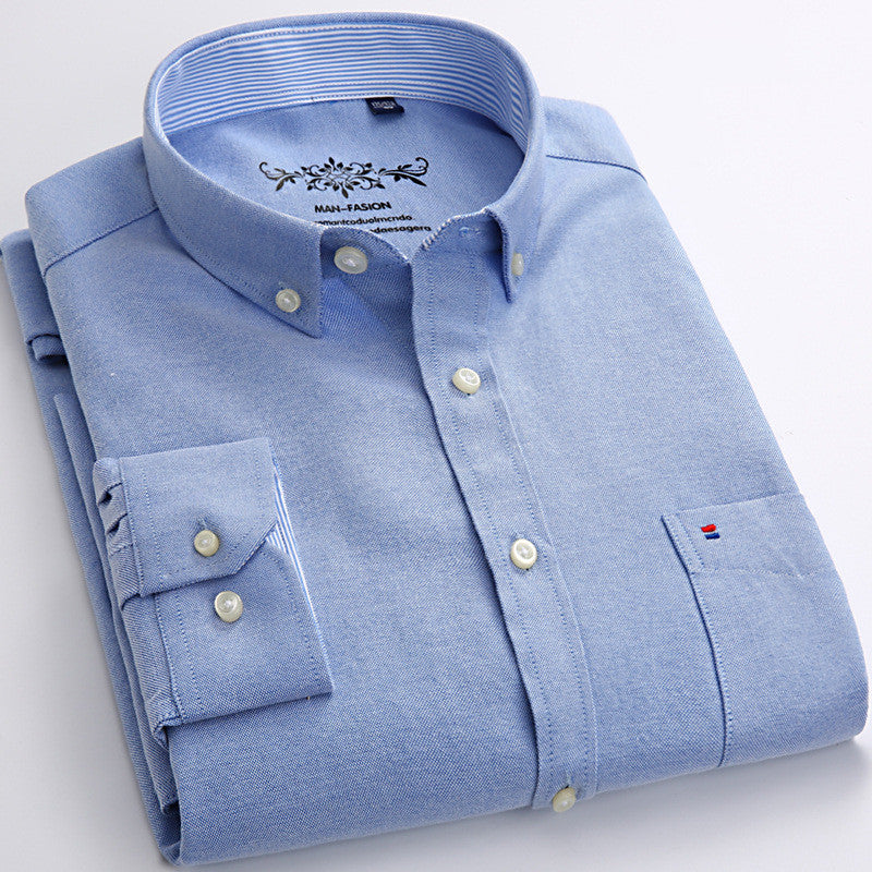 New Solid Color Casual Cotton Oxford Long-sleeved Shirt For Men