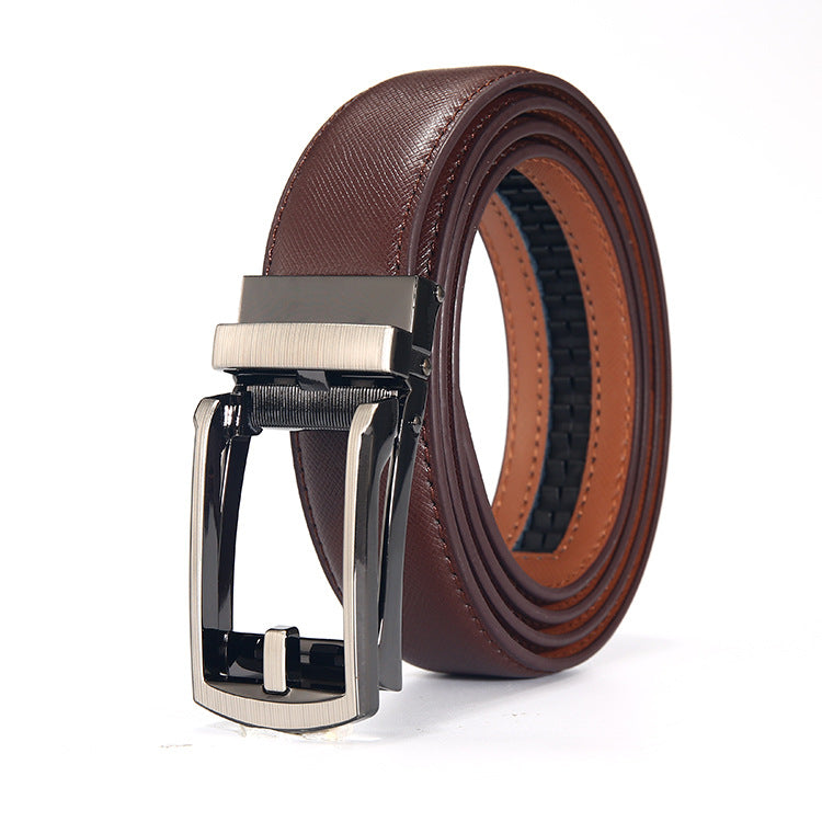 Men's leather belt with automatic buckle