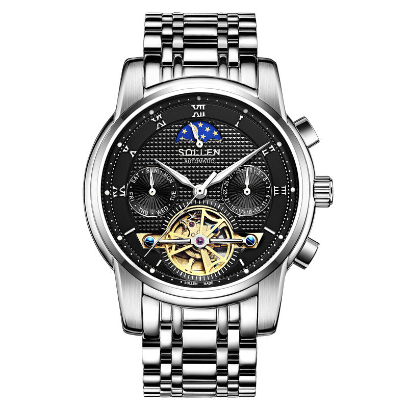 Solon automatic mechanical watches business men watch hollow stainless steel waterproof luminous multifunctional men's wholesale