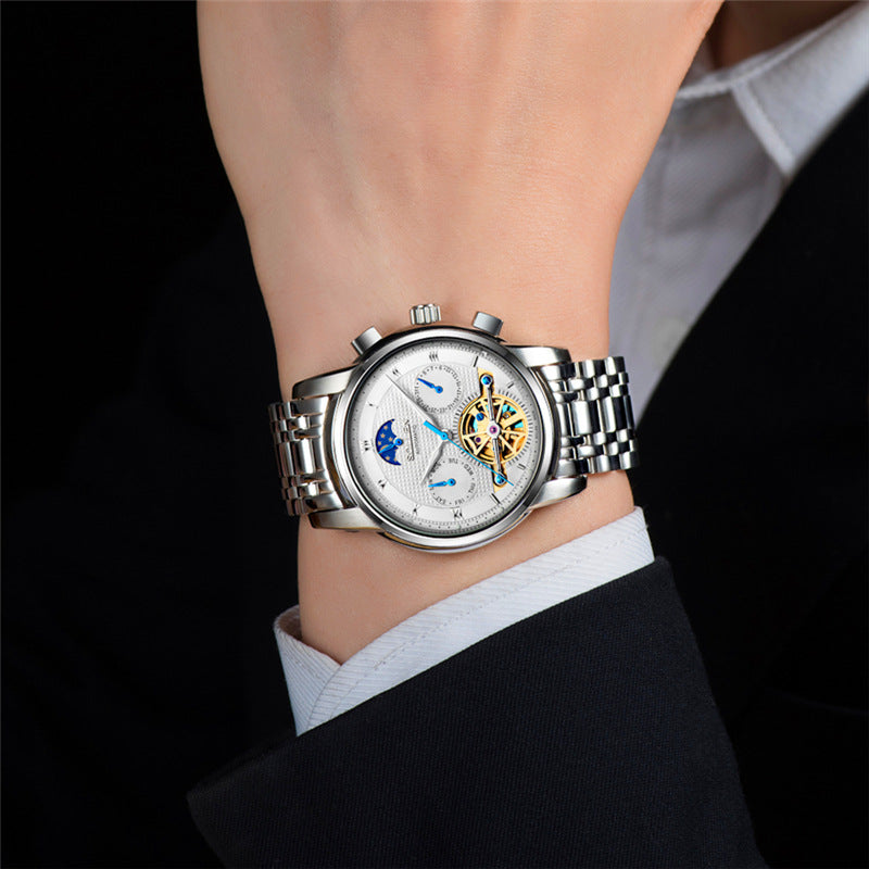 Solon automatic mechanical watches business men watch hollow stainless steel waterproof luminous multifunctional men's wholesale