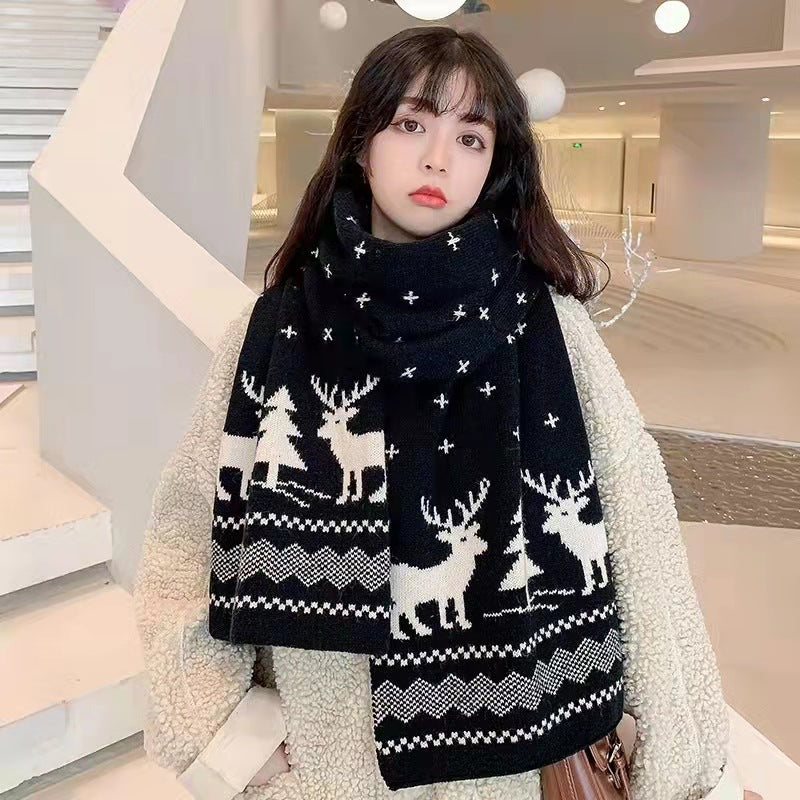 New Knitted Elk Christmas Scarf Fashion Versatile Warm Red Student Lover