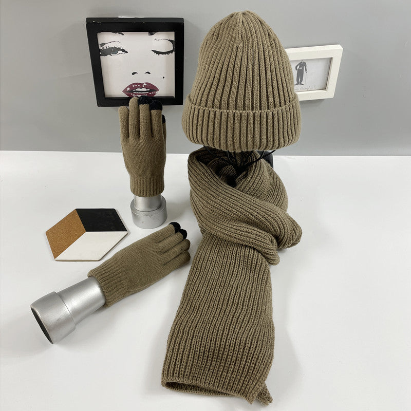 Multi-piece Knitted Scarf Hat And Gloves Three-piece Set