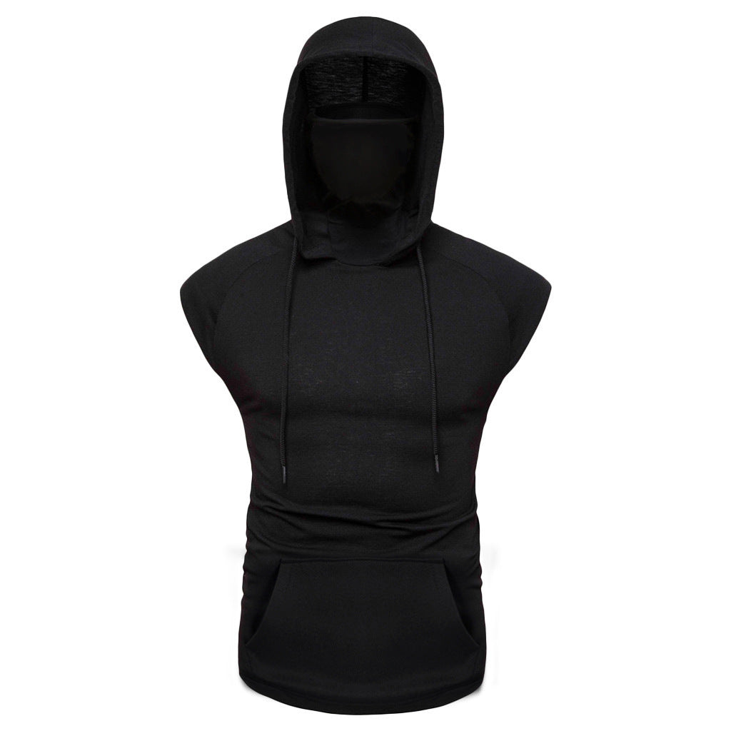 Mens Mask Button Sports Vest Hooded