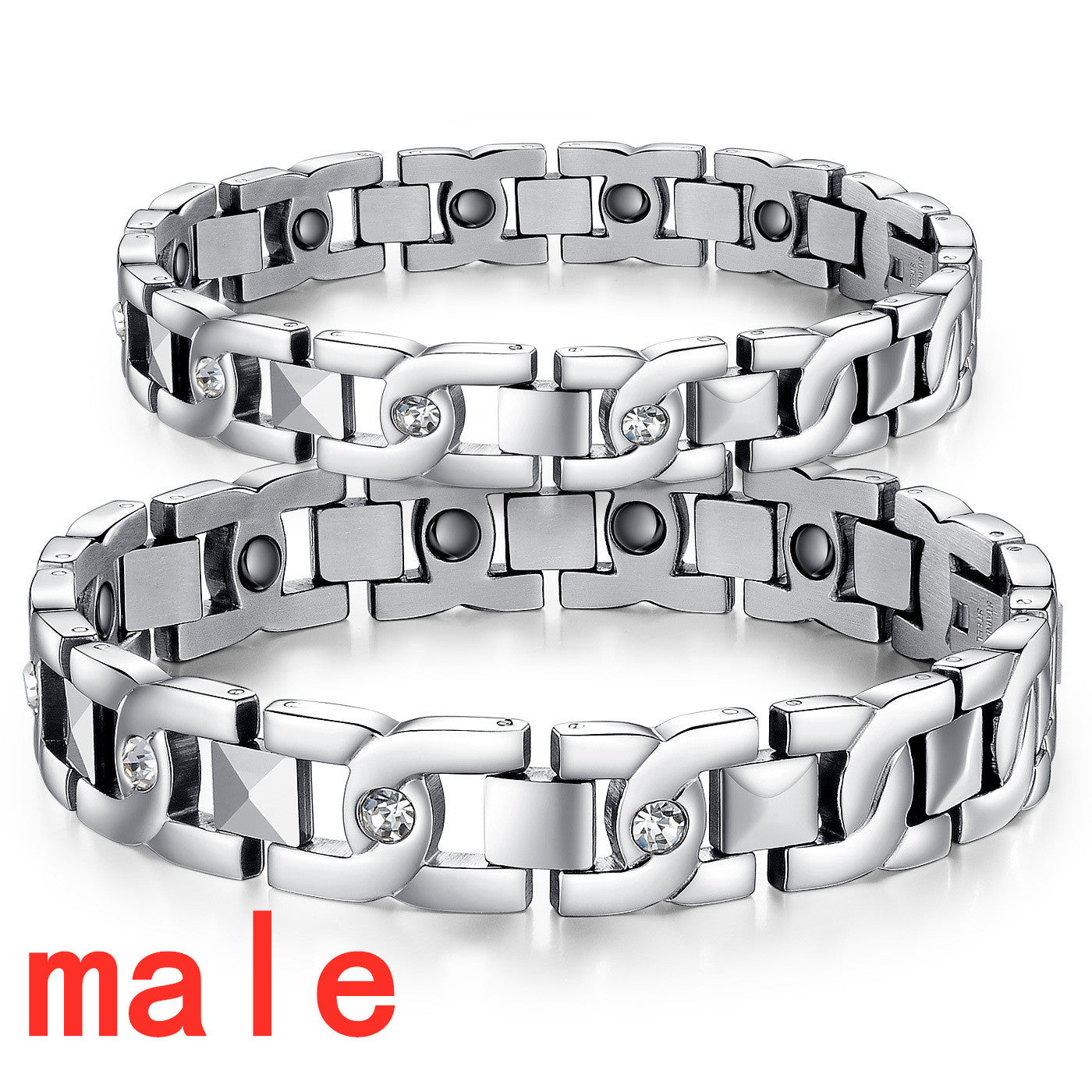 New Rhinestone Titanium Steel Couple Bracelet