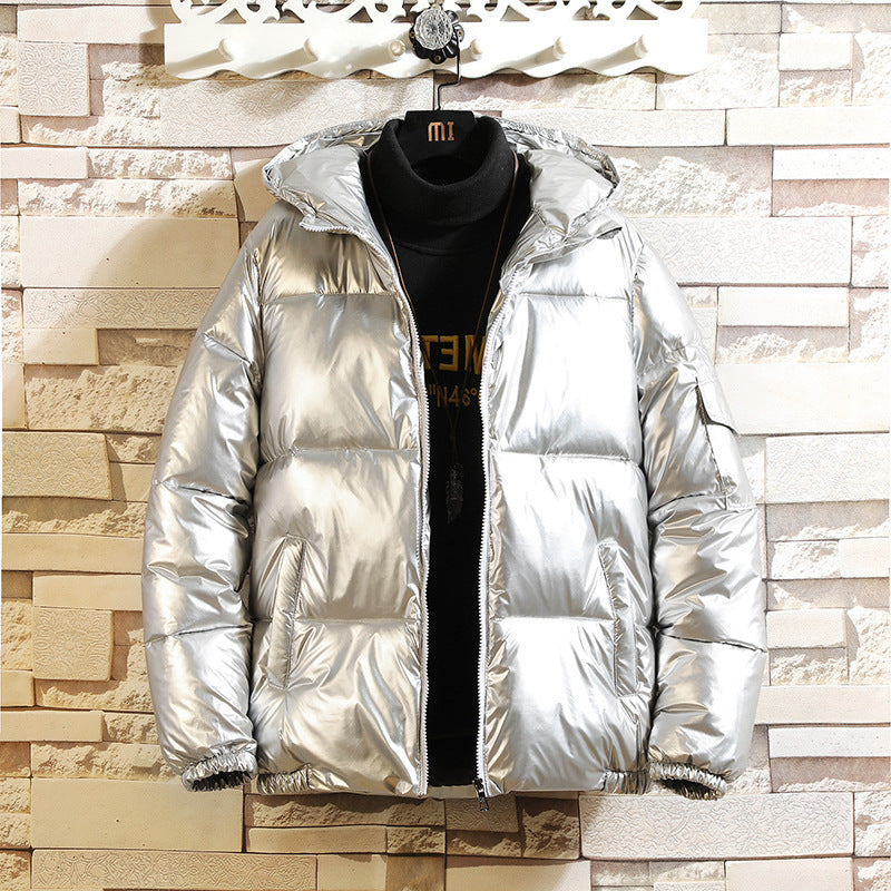 Winter Silver Shiny Cotton Coat Mens Clothing