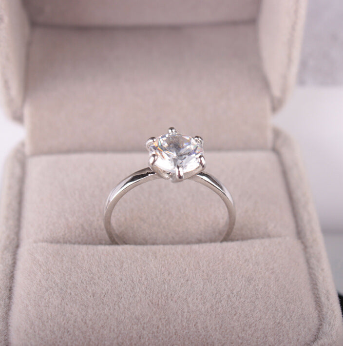 Plated 925 Silver Six-Prong Zirconia Ring High-Diamond Wedding Couple Accessories Engagement Ring