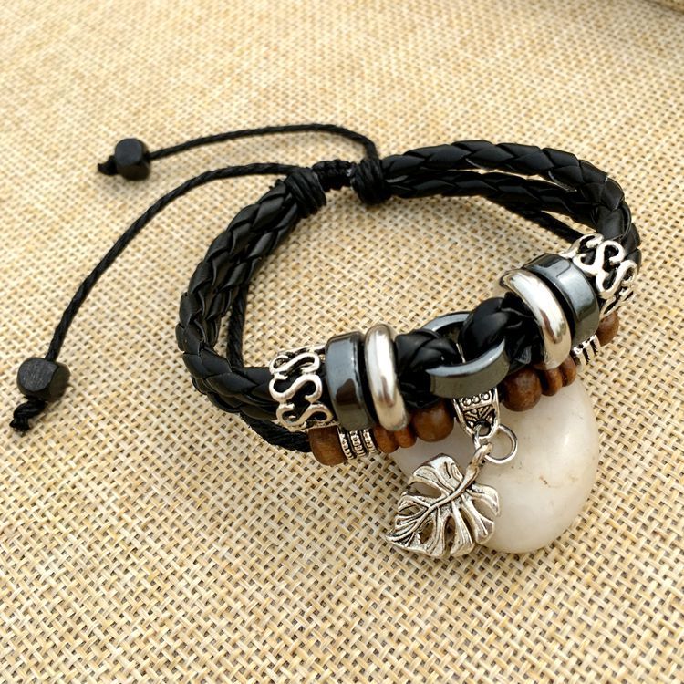 Cross stud braided leather bracelet