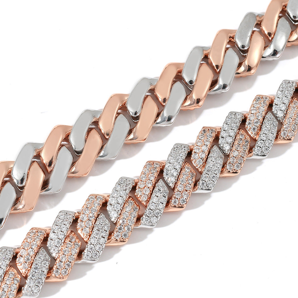 Rose Gold Two-Tone Brass-Inlaid Zircon Clavicle Chain Necklace