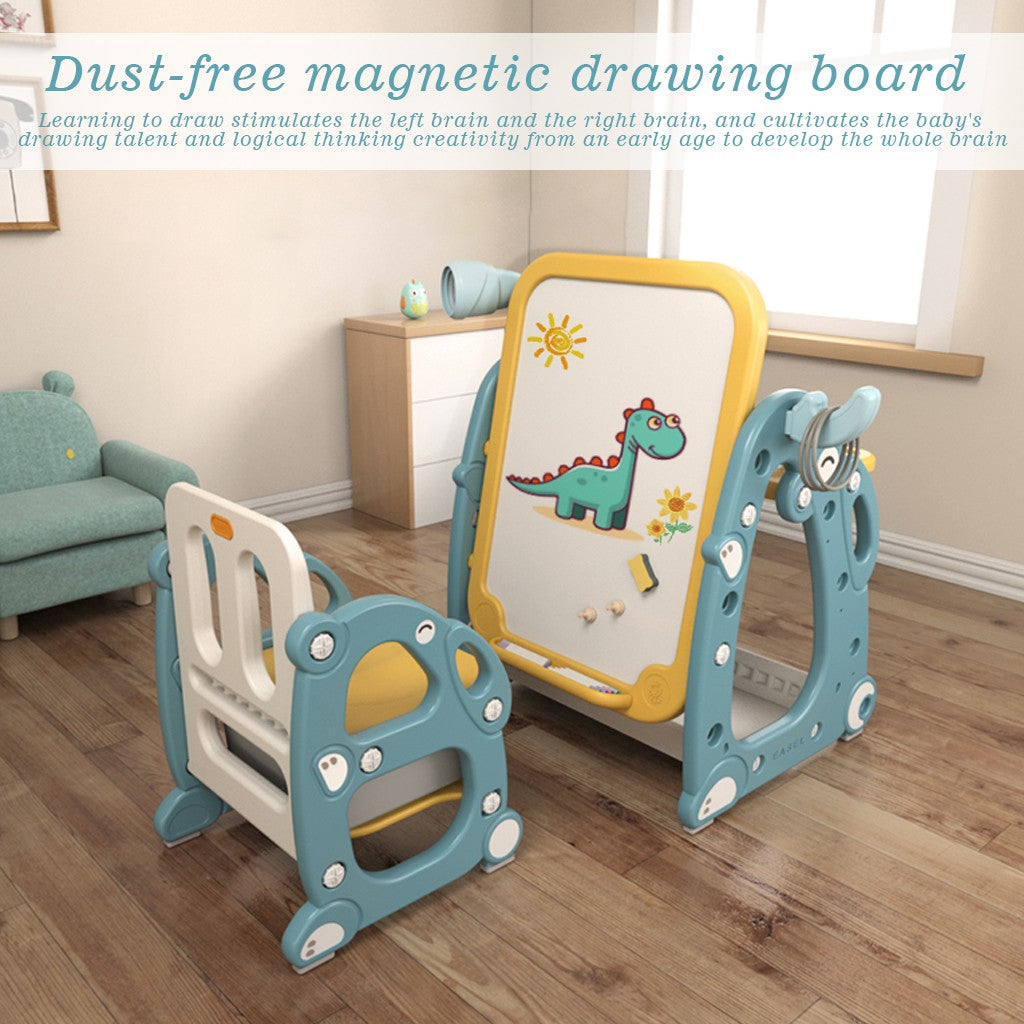Kids Easel Play Station With desk,Storage basket,Drawing Board And Chair