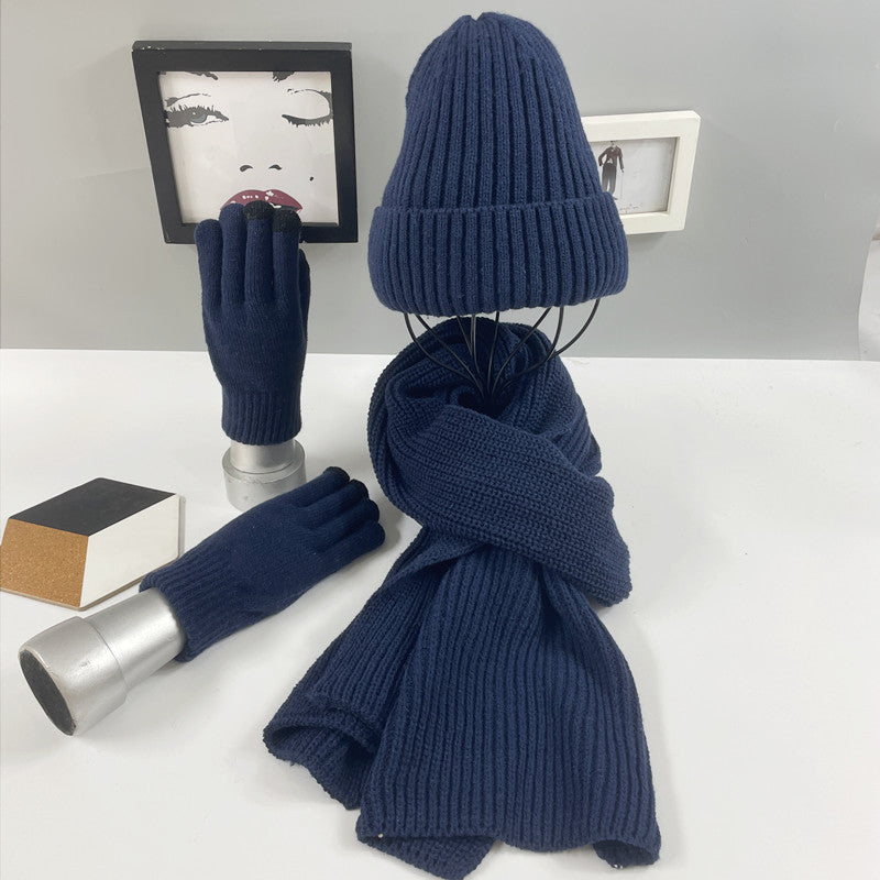 Multi-piece Knitted Scarf Hat And Gloves Three-piece Set