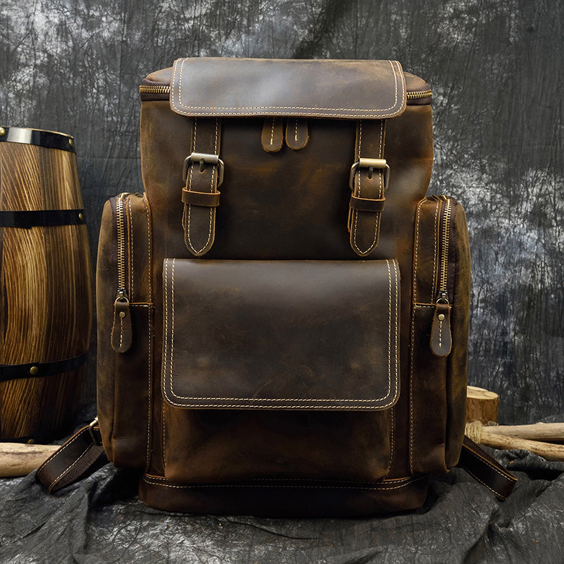 Men's Leather Backpack Men's Crazy Horse Leather Backpack