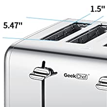 Toaster 4 Slice, Geek Chef Stainless Steel Extra-Wide Slot Toaster With Dual Control Panels Of Bagel,Defrost,Cancel Function,Ban Amazon