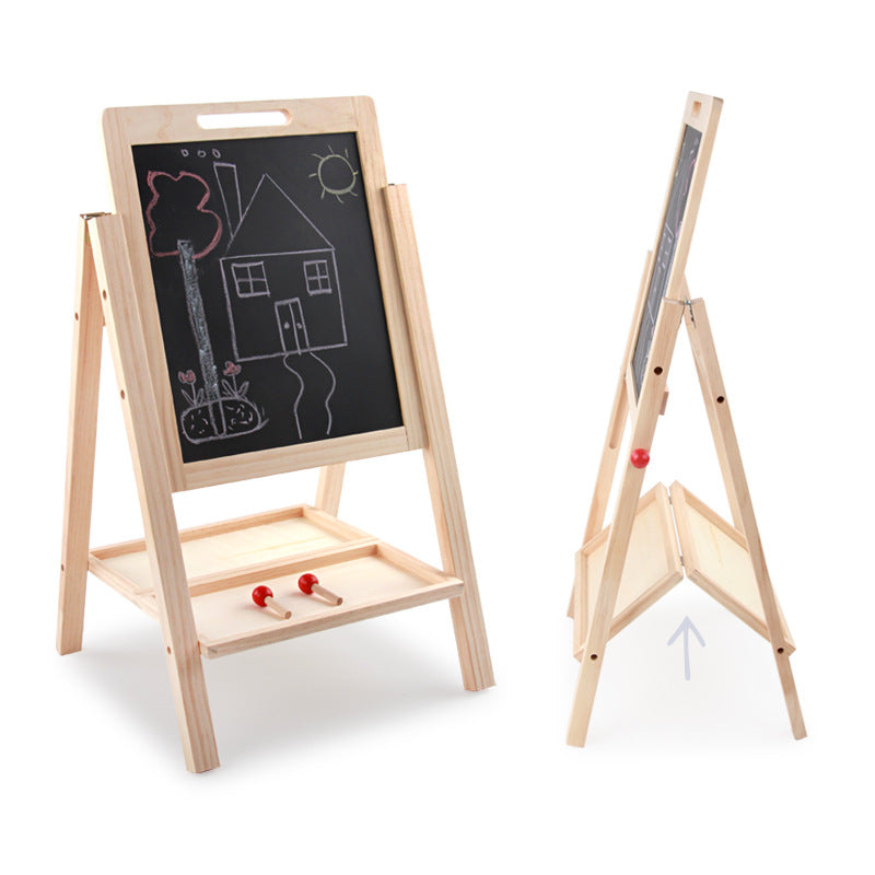 Factory direct wooden children learn double-sided writing board wood ball can be raised and lowered convenient drawing board educational toys
