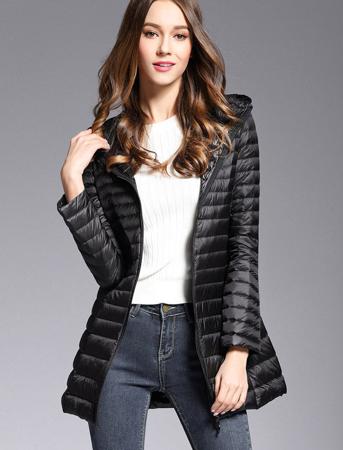 Women's mid-length lightweight down jacket