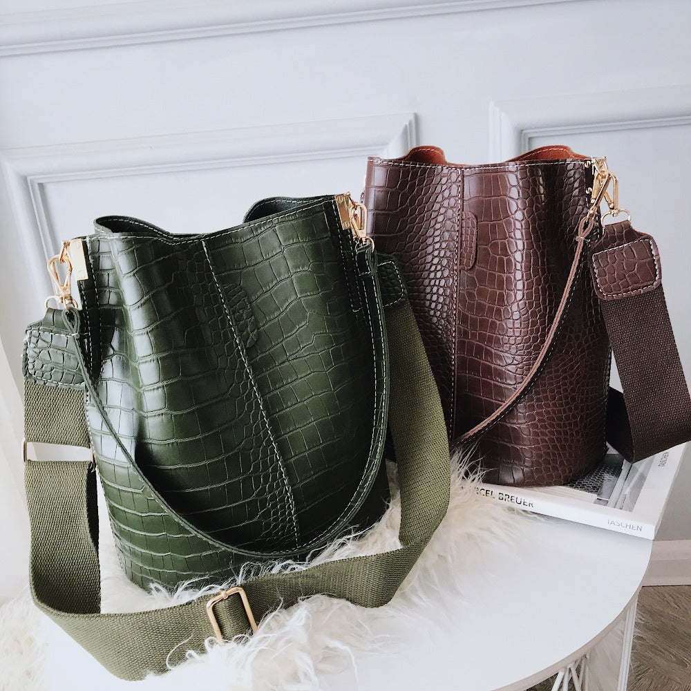 Vintage Women Crossbody Bags For 2022 New Shoulder Bag Fashion Handbags And Purses Leather Stone Pattern Zipper Bucket Bags