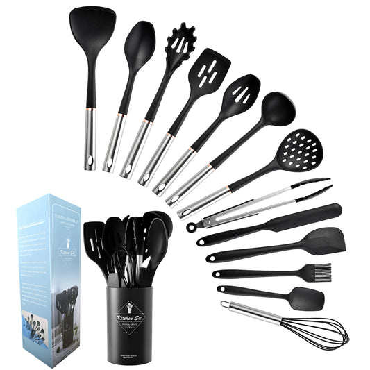 14-Piece Silicone Kitchenware With Stainless Steel Handle