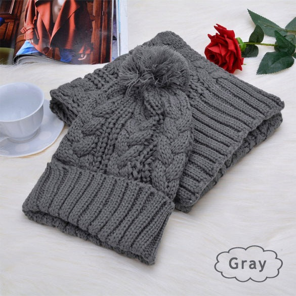 Women's wool scarf hat set 8-shaped twist hat two-piece suit