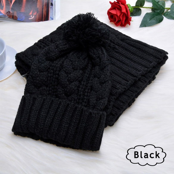 Women's wool scarf hat set 8-shaped twist hat two-piece suit