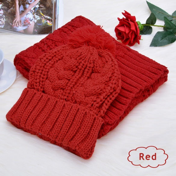 Women's wool scarf hat set 8-shaped twist hat two-piece suit