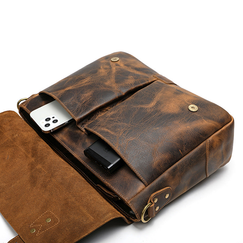 Leather Portable Mens Briefcase Satchel