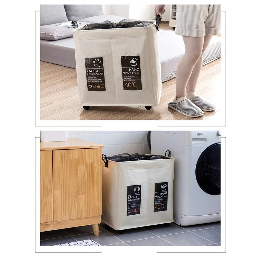 Rolling WheelLaundry Hamper Large 2 Section Collapsible Rolling Corner Laundry Basket On Wheels Slim Laundry Waterproof