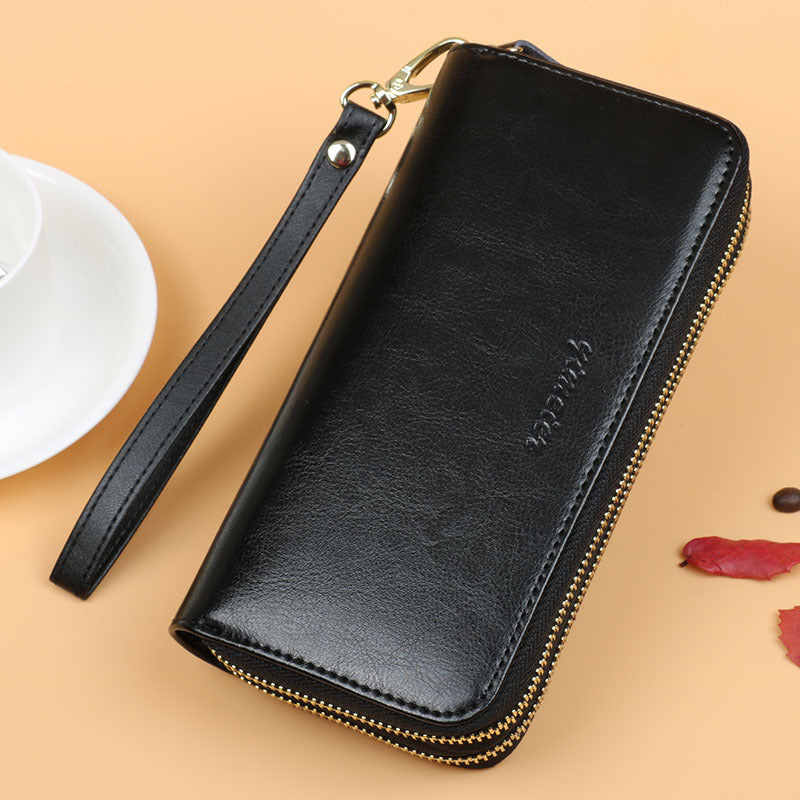 Oil Wax Leather Wallet Women Long Double-layer Zipper Large-capacity Hand Wallet Coin Purse