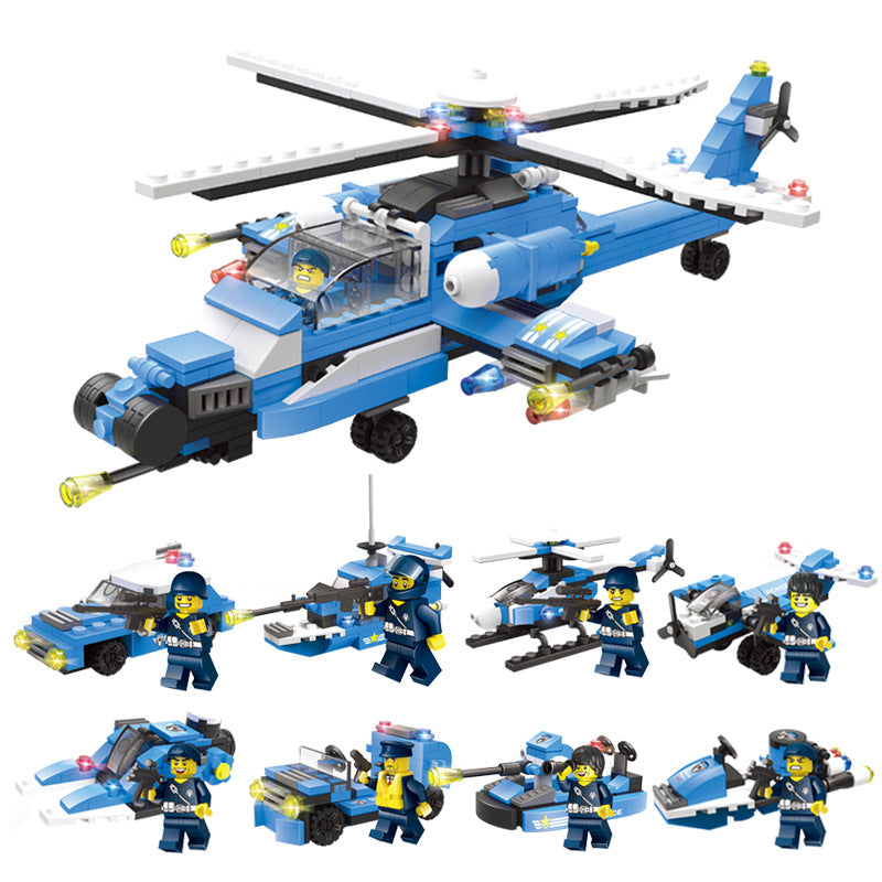 Military aircraft carrier police building blocks children assembled DIY toys