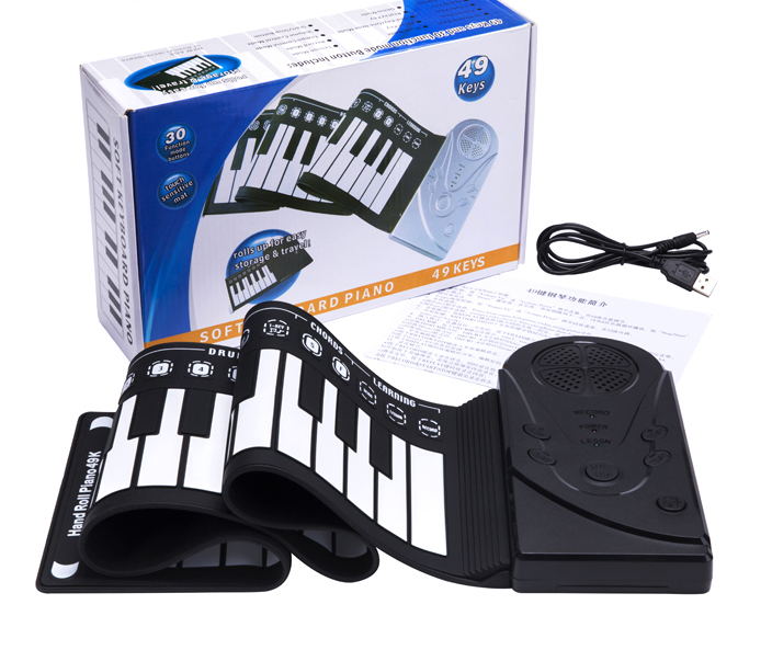 Portable Hand Roll Piano Beginner 49 Key Thickening Hand Roll Piano MIDI Soft Keyboard Folding Hand Rolling Piano