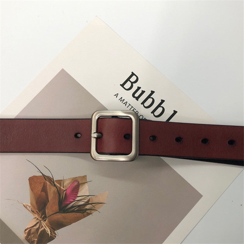 Women's leather belt with square buckle