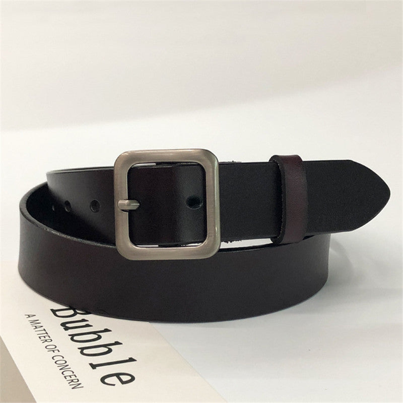 Women's leather belt with square buckle