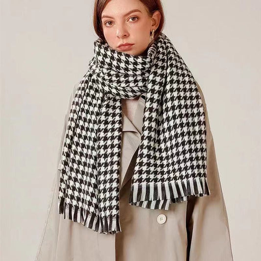 Cashmere Warm Tassel Shawl Thick Houndstooth Scarf