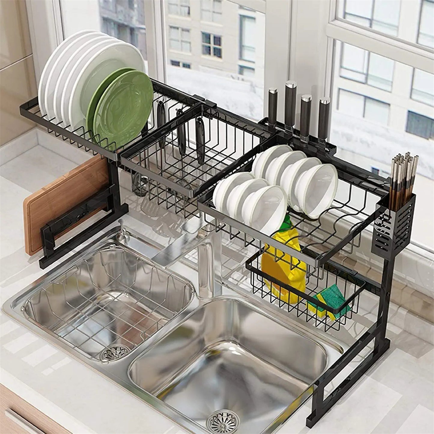 Over The Sink Dish Drying Rack 33.5 Inches Kitchen Sink Organizer Storage Rack For Organizer Home Kitchen Counter Space Saver