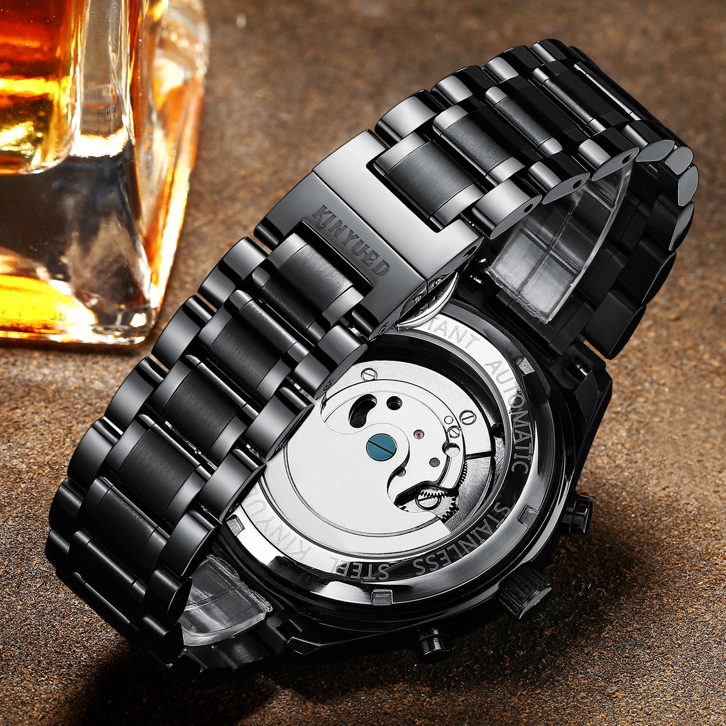 KINYUED Swiss Waterproof Black Tourbillon mechanical watch Automatic Mens Watch seeking agent