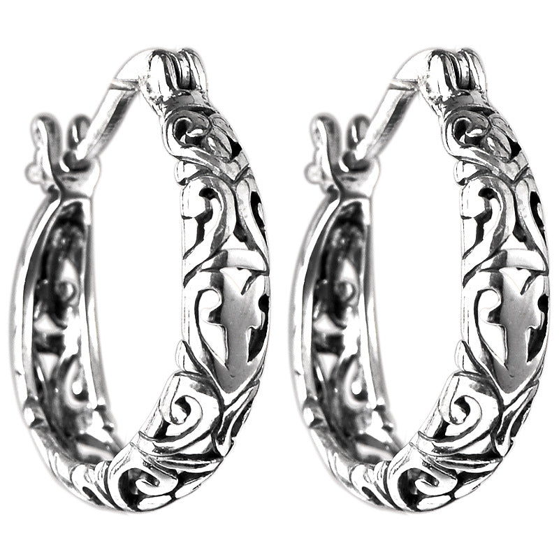 Sterling Silver Retro Hollow Pattern Simple Personality Women's White Fungus Buckle