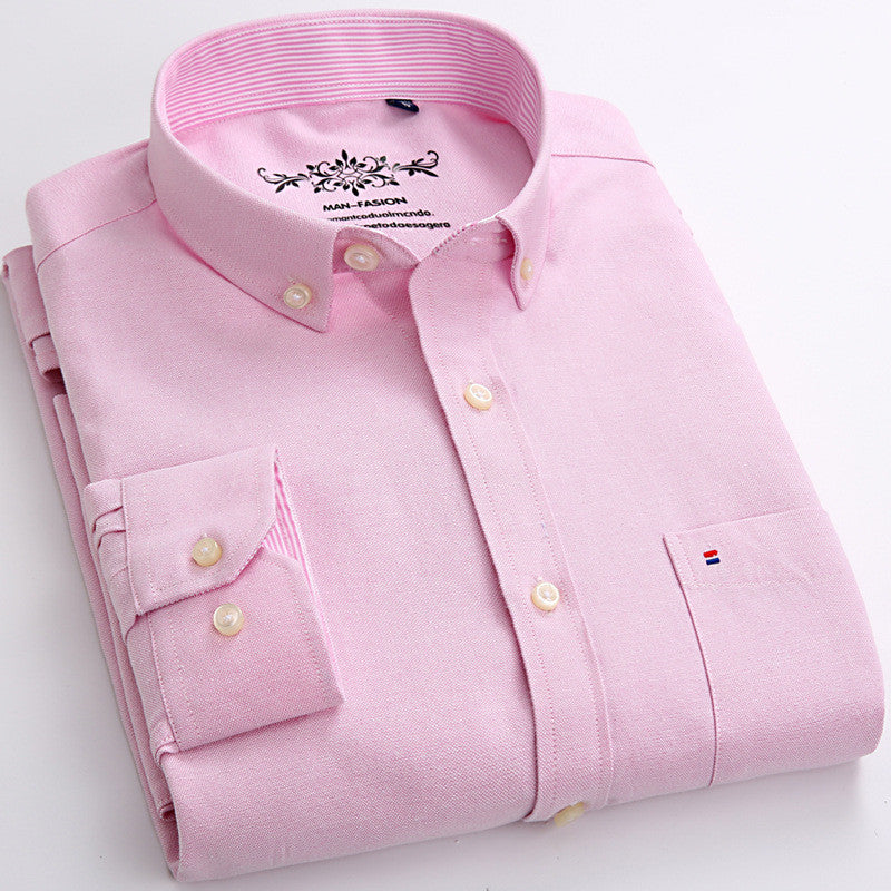 New Solid Color Casual Cotton Oxford Long-sleeved Shirt For Men