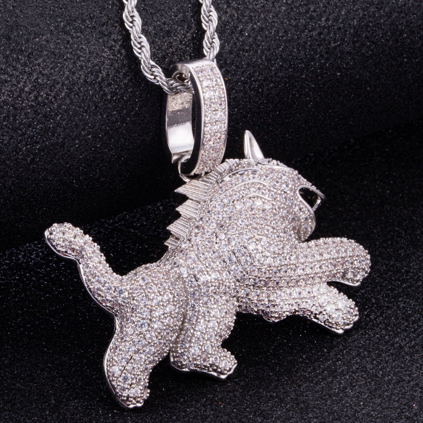 Hip Hop Full Zircon Mens Necklace Leopard Pendant