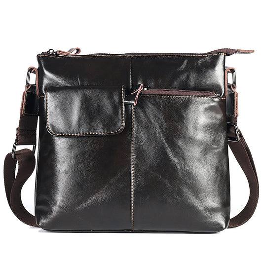 2021 new business man bag leather satchel vertical section Mens Leather Casual single shoulder bag one generation