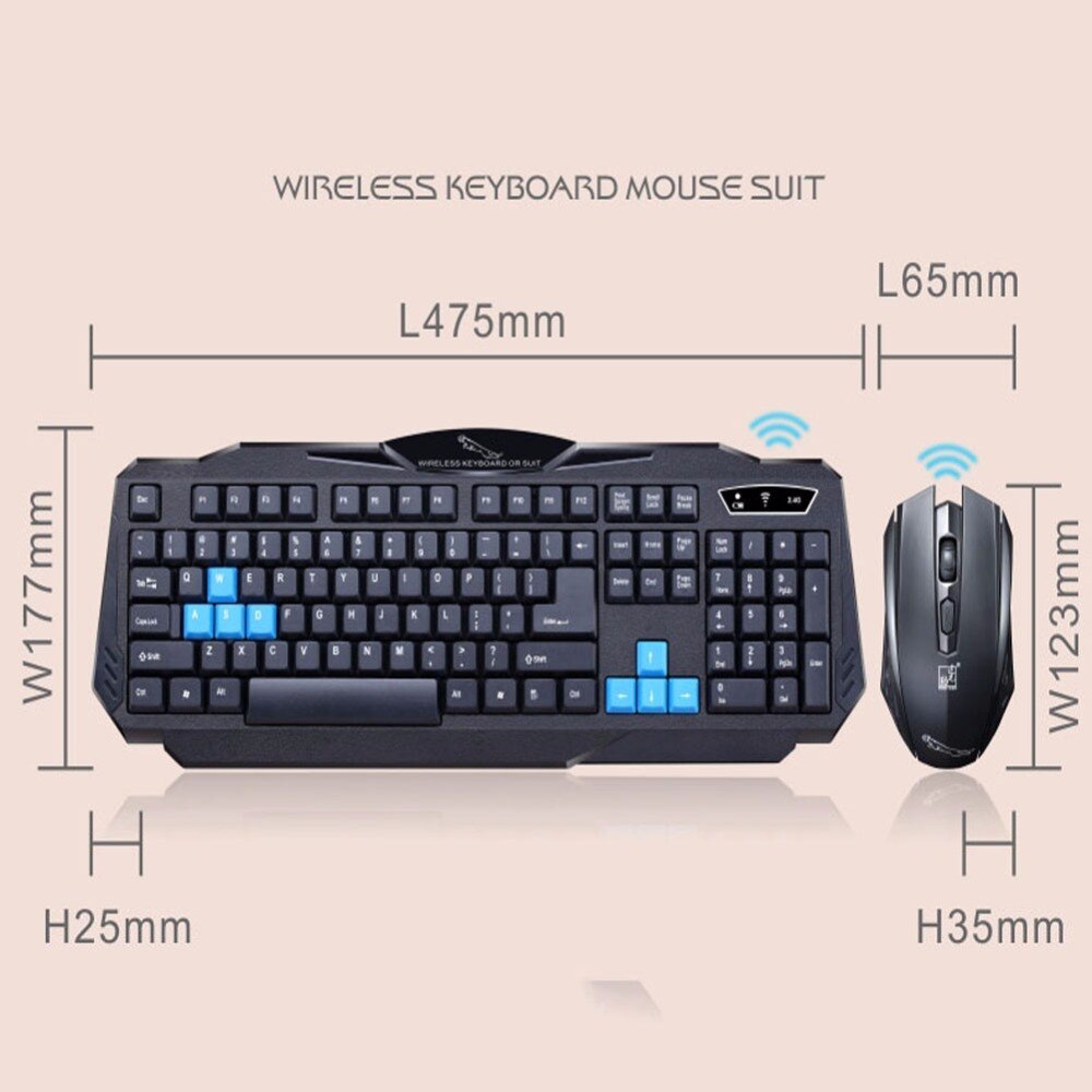 1 Set Of Durable Fashion Colorful Ergonomical Designed Wireless Black Keyboard Mouse Combos For Office & Home Computer Gam