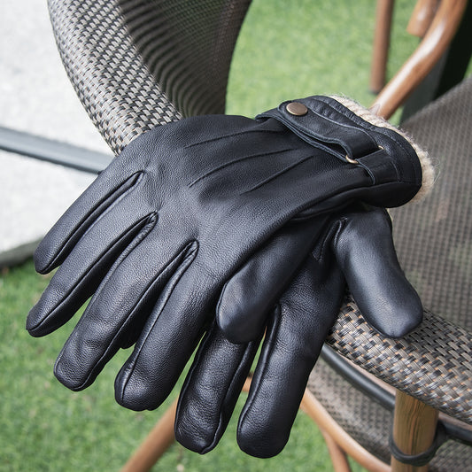 Winter Plus Velvet Warm Gloves Leather Simple Outdoor