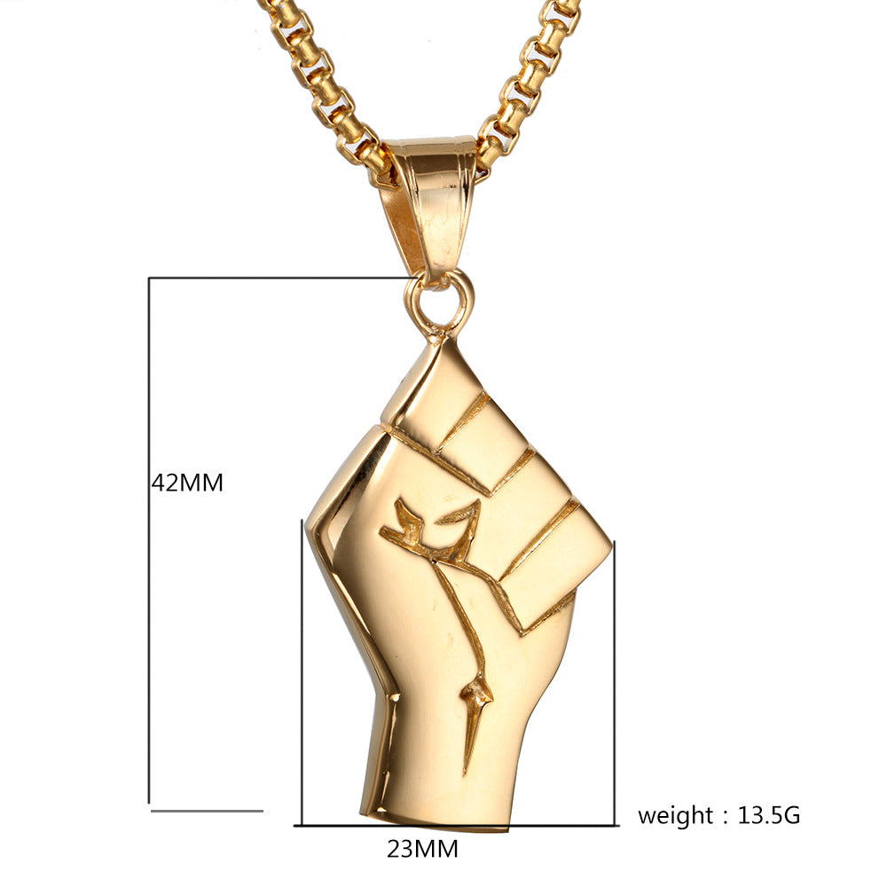 Mens Gold Fist Titanium Steel Pendant Necklace