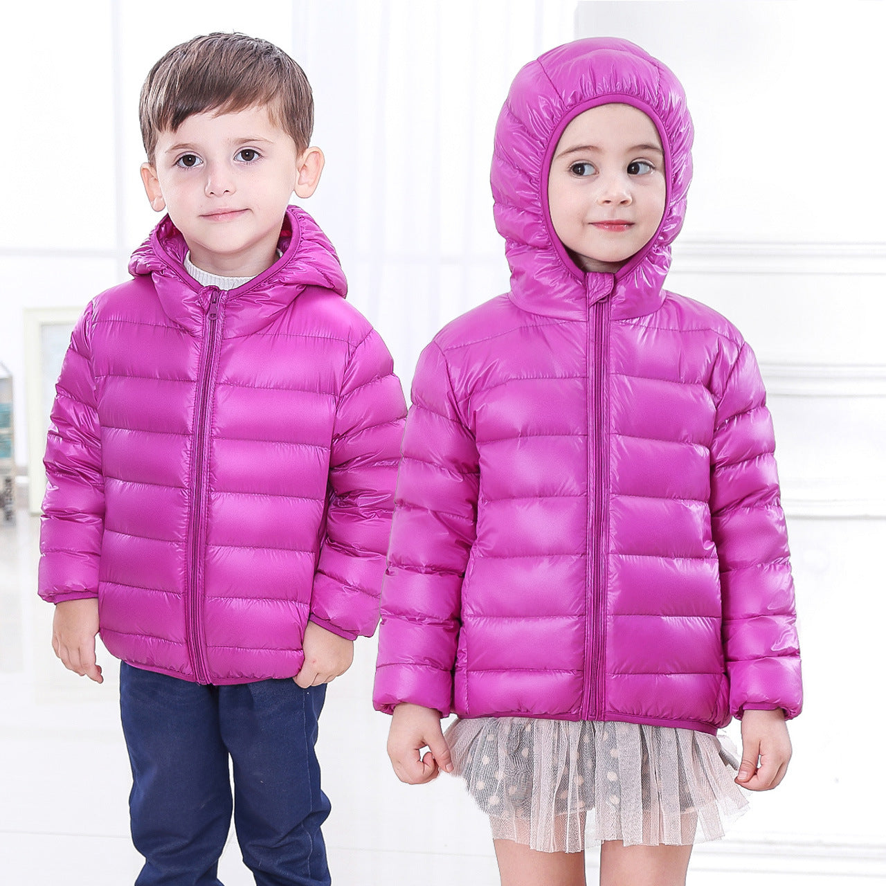 Children's Down Jacket Lightweight Medium And Large Children's Feather Short Hooded Jacket