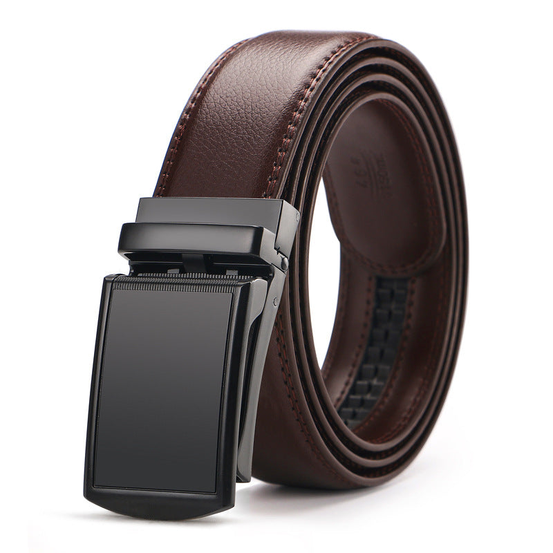 Men's Casual Fashion Automatic Buckle Two Layer Cowhide Leather Belt