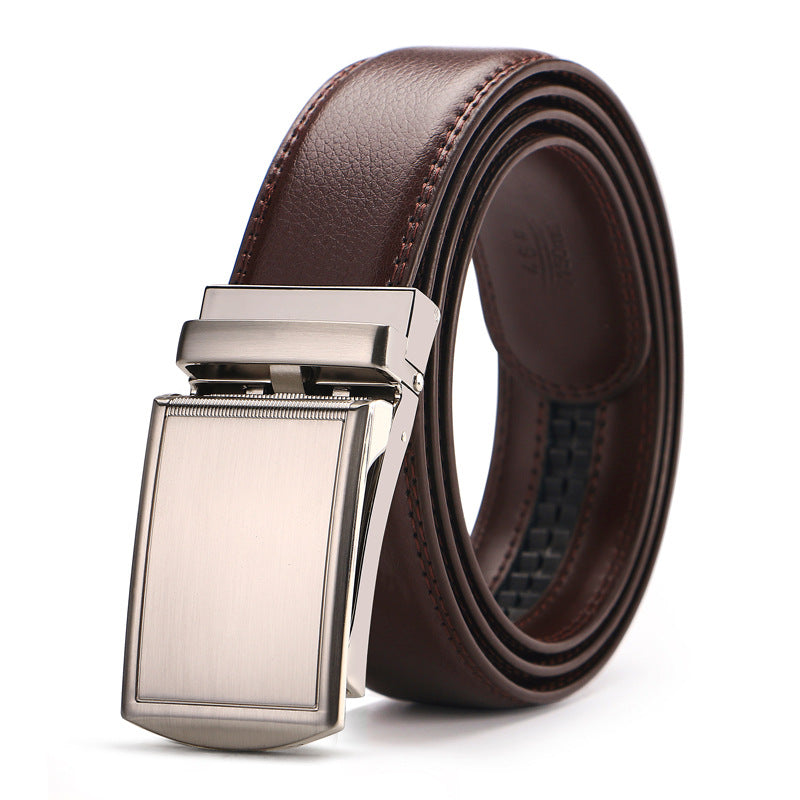 Men's Casual Fashion Automatic Buckle Two Layer Cowhide Leather Belt