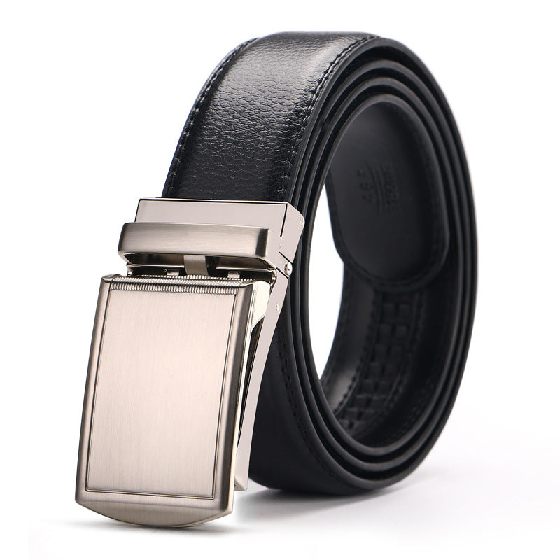 Men's Casual Fashion Automatic Buckle Two Layer Cowhide Leather Belt