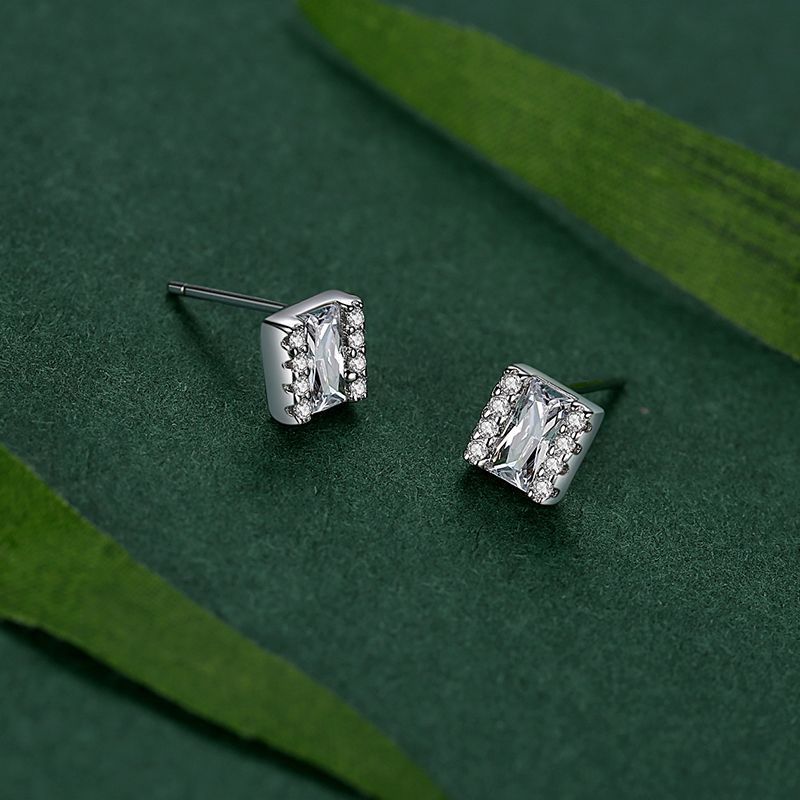 S925 Silver Square Micro Diamond Stud Earrings