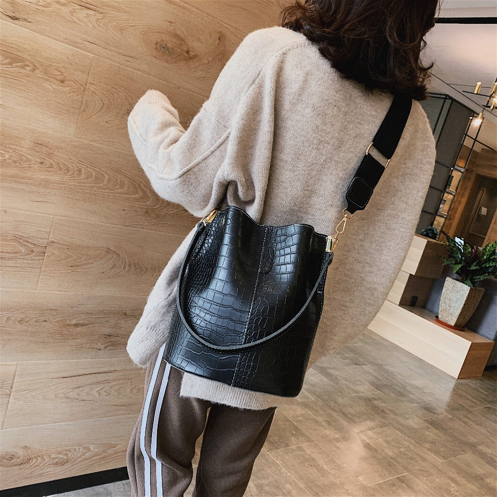 Vintage Women Crossbody Bags For 2022 New Shoulder Bag Fashion Handbags And Purses Leather Stone Pattern Zipper Bucket Bags