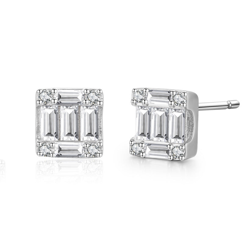 S925 Sterling Silver Light Luxury And High-end Square Full-set Earrings