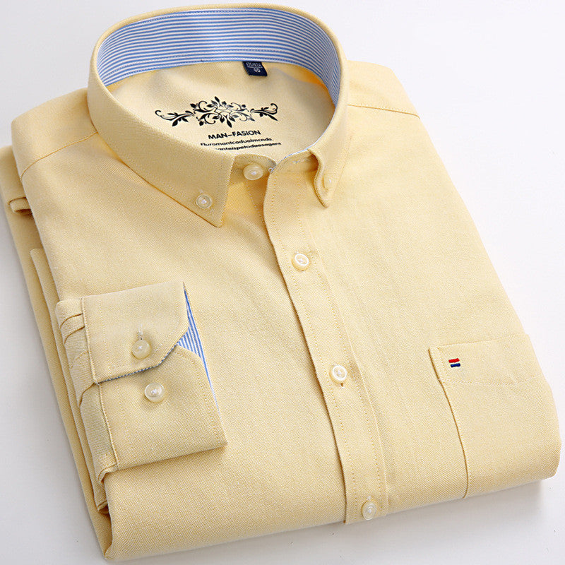 New Solid Color Casual Cotton Oxford Long-sleeved Shirt For Men
