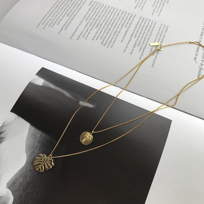 Flowing Gold Monstera Double Necklace